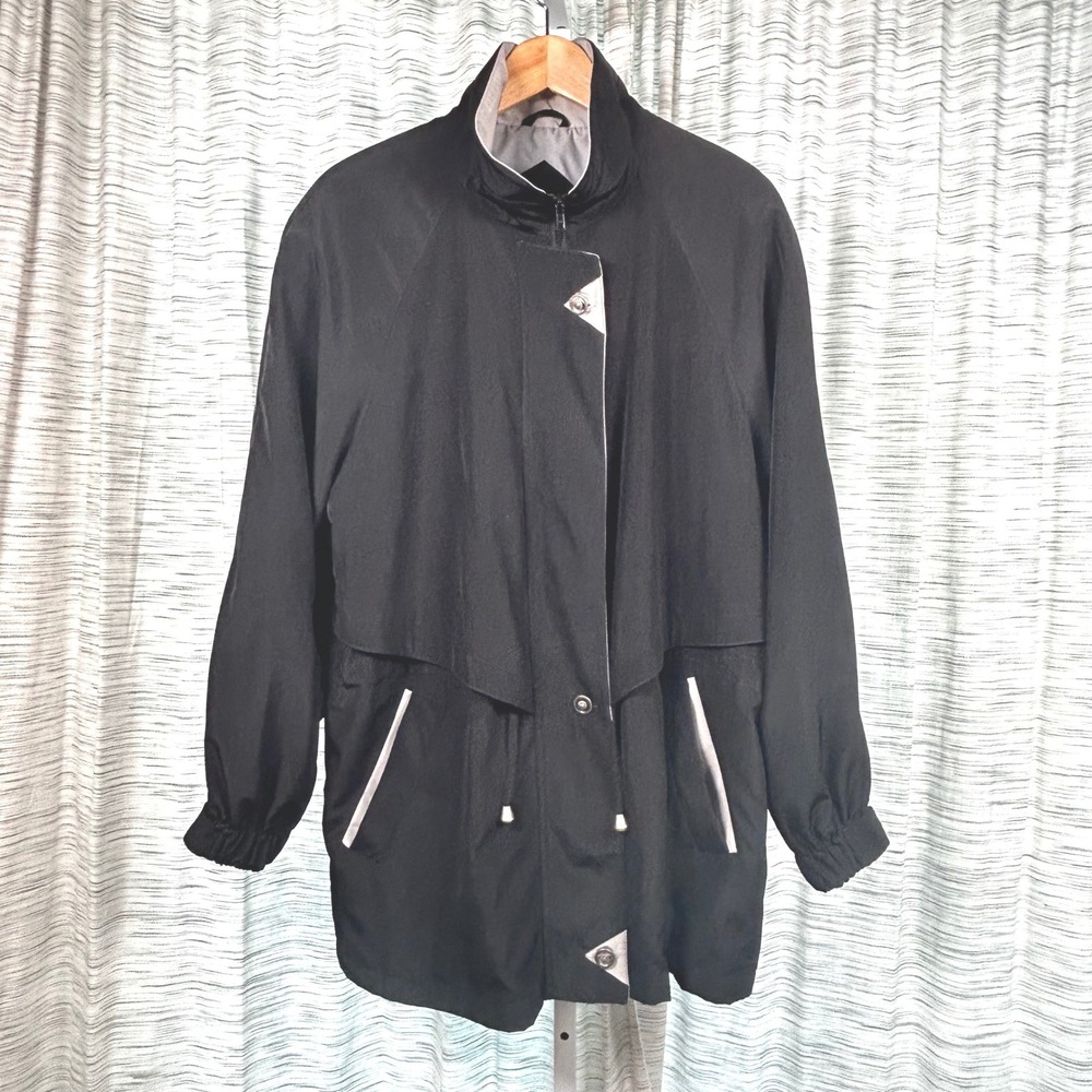 Worthington Anorak Jacket Black Women Large Drawstring Waist Vintage